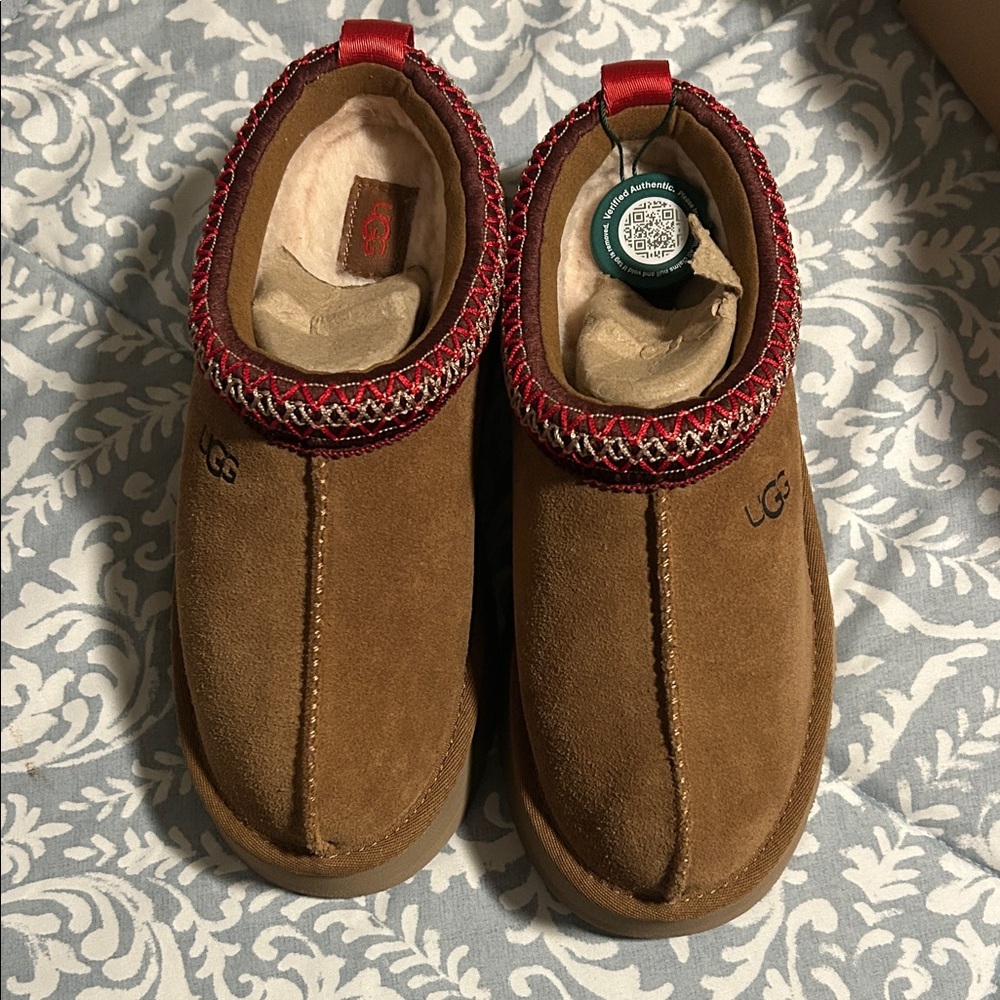 UGG Tazz Suede Slippers with Red Accents